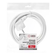 Шнур ПВС 3х0,75 с вилкой белый 3 м,DORI