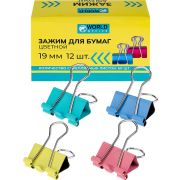 Зажим для бумаг 19 мм, 12 шт, deVENTE, металические, МИКС х 4 цвета, картонная коробка