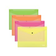 Папка-конверт на кнопке пластиковая ErichKrause® Fizzy Neon, A4, полупрозрачный
