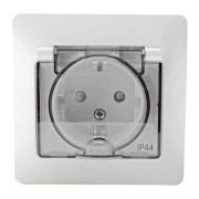 Розетка с/з з/ш с крышкой белый СП, 16А IP44 ( в сборе) GLOSSA