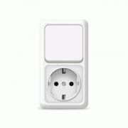Выключатель ОУ 1 кл.+ розетка с/з, IP20, бел.вертик.