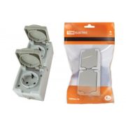 Розетка 2-ая, с/з с крышкой серый ОП вертик. блок16А, IP54