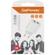 Сетевое З/У GoPower GP2U 2USB 2.4A 12W белый